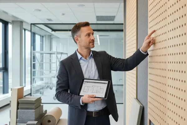 Архитектор оценивает акустику и планировку офисного помещения
