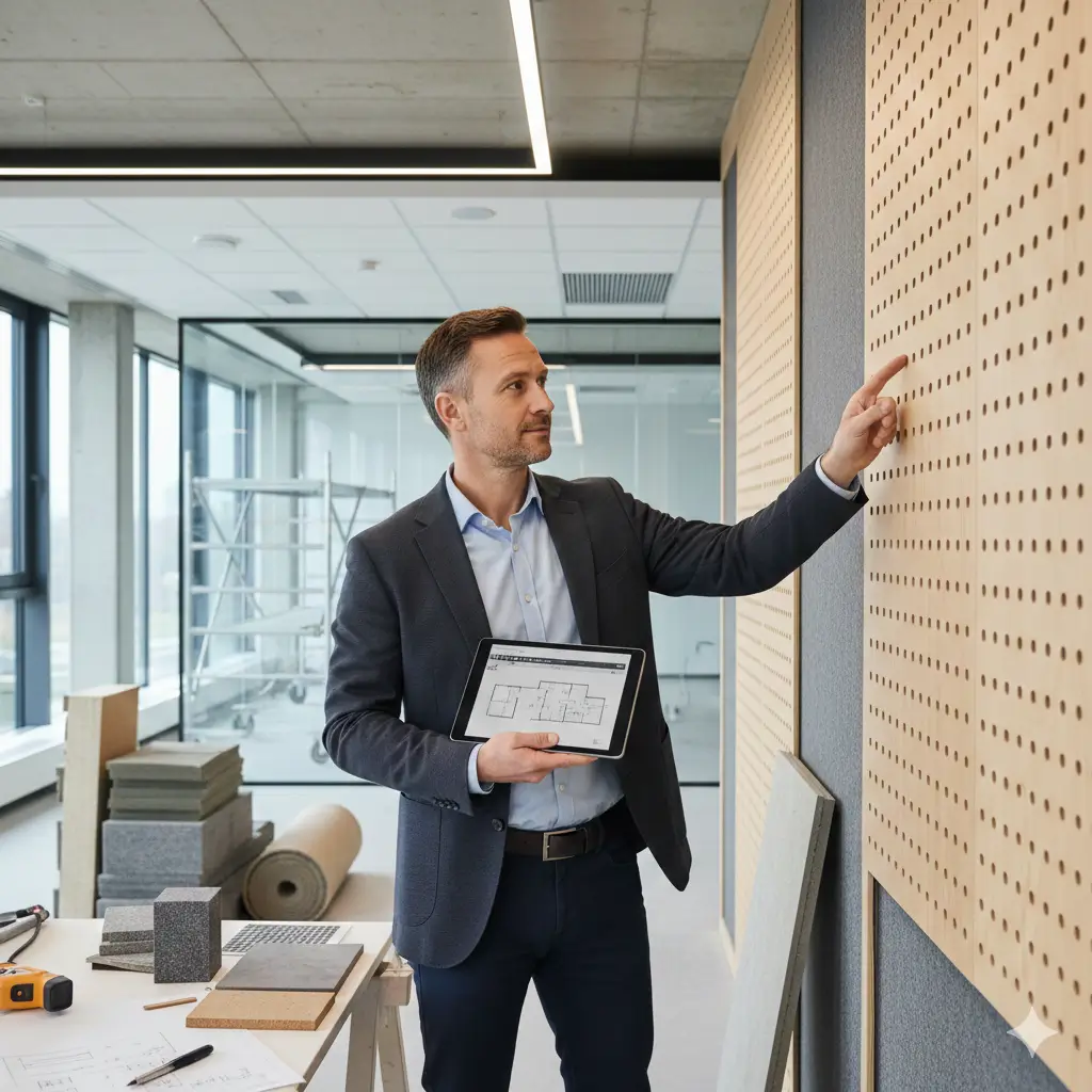 Архитектор оценивает акустику и планировку офисного помещения