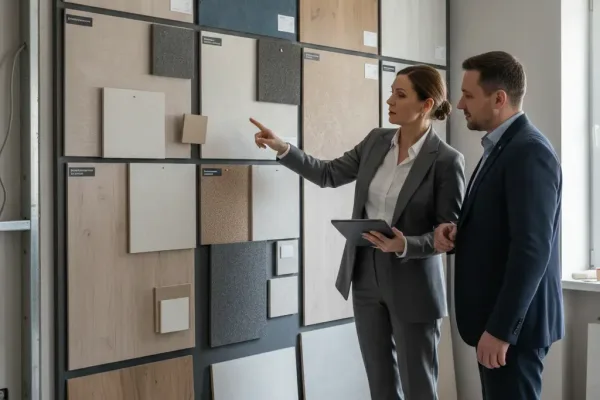 Дизайнер интерьеров подбирает материалы для ремонта квартиры