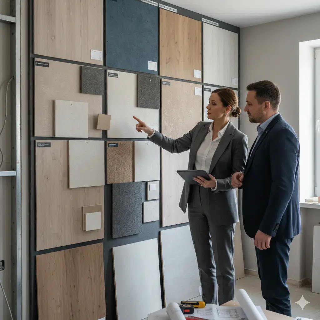 Дизайнер интерьеров подбирает материалы для ремонта квартиры