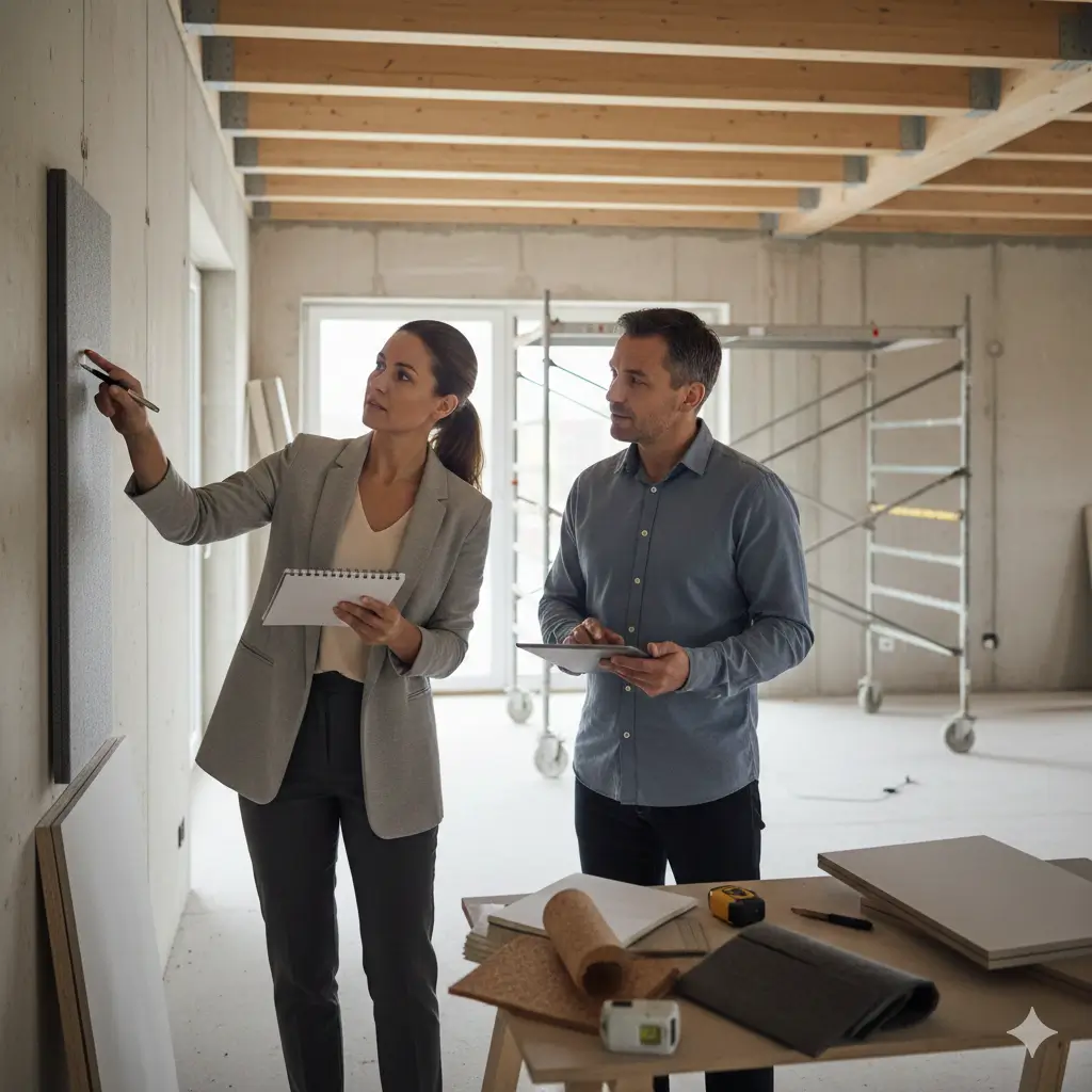 Эксперт оценивает состояние стен перед ремонтом жилья