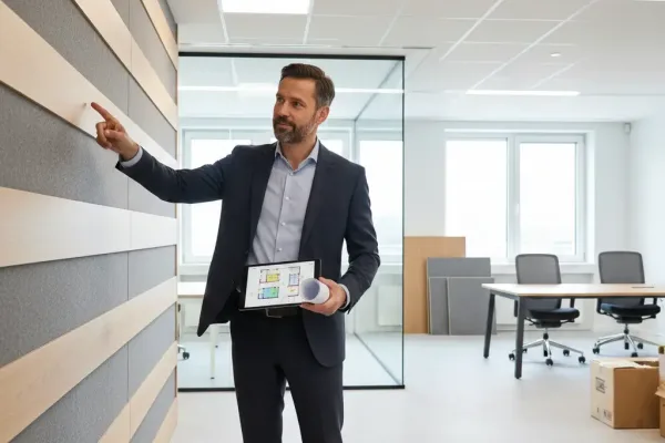 Эксперт демонстрирует результат ремонта помещения