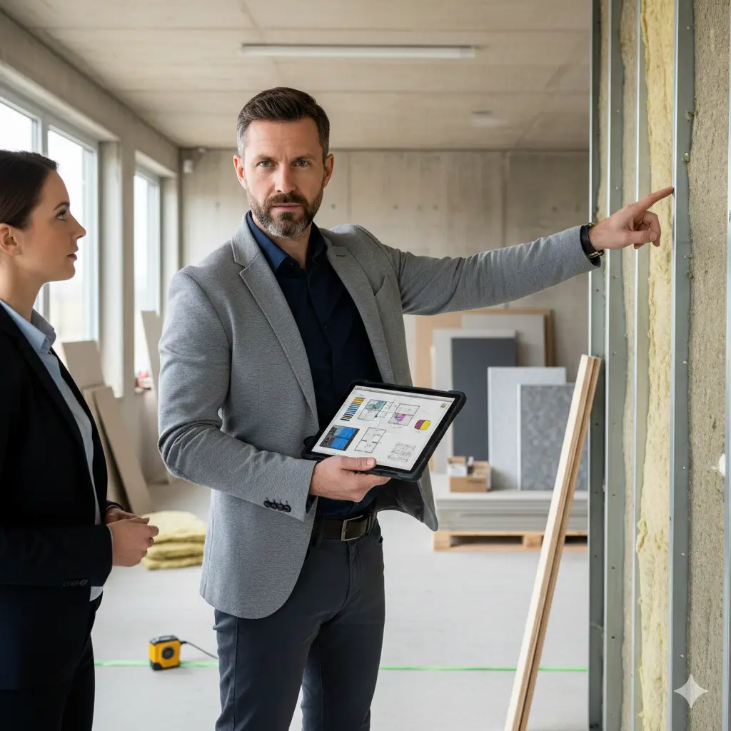 Эксперт контролирует соответствие ремонта проекту